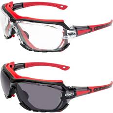 Motorcycle Goggles Global Vision Pair Octane Sport Motorcycle Riding Safety Glasses Red Gasket with Clear Lens and with Smoke Lens