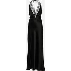 Silk Clothing SIR Aries lace-trimmed silk gown black