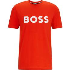Hugo Boss Men T-shirts Hugo Boss Men's Cotton-Jersey T-Shirt With Rubber-Print Orange Orange