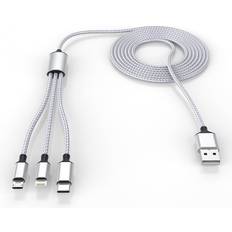 Multi 3 in 1 USB Long iPhone Charging Cable, 3M/10Ft Nylon Braided Universal Phone Charger Cord USB C/Micro USB/Lightning Connector Adapter for Android/Apple/Samsung/LG/Pixel/Huawei/XiaoMiGray