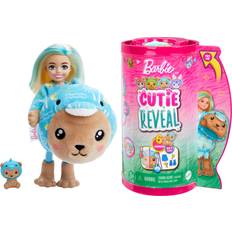 Barbies - Dyr Leker Barbie Cutie Reveal Chelsea Doll & Accessories, Animal Plush Costume & 6 Surprises Including Color Change, Teddy Bear as Dolphin, HRK30