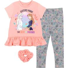 Disney Other Sets Children's Clothing Disney Frozen Anna Elsa Toddler Girls Piece Outfit Set: T-Shirt Legging Scrunchy Pink/Gray 4T