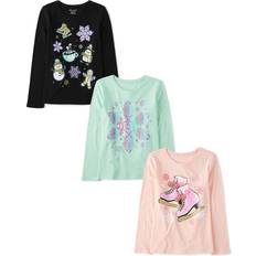 Tops The Children's Place Girls' 3-Pack Long Sleeve Graphic T-Shirt, Ice Skate/Snowflake/Winter