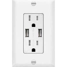 Ethernet, Data & Phone Outlets Topgreener 4.0 Amp USB Wall Duplex Outlet Charger with Wall Plate in White 3-Pack