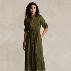 Polo Ralph Lauren Women Clothing Polo Ralph Lauren Eyelet-Embroidered Cotton Shirtdress NEW OLIVE