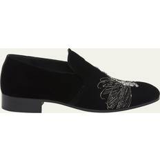 Alexander McQueen Low Shoes Alexander McQueen Men's Dragonfly Embroidered Velvet Loafers Black Crystal 12D US