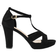 Wildleder Sandaletten Shein Women Minimalist Chunky Heeled Ankle Strap Sandals, Elegant Black Faux Suede Heeled Sandals