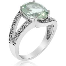 Green Jewelry 1.85 cttw Green Amethyst Ring .925 Sterling Silver with Rhodium Oval 10x8 MM
