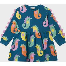 Orange Dresses Children's Clothing Girl's Seahorses Printed Long-Sleeve Dress, 4-8 672MC BLUE