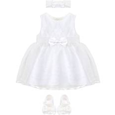 Dresses Lilax Baby Girl Lace Sleeveless Dot Tulle Dress Pageant Piece Party Wedding Outfit 9-12 Months, White