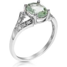 Green Jewelry 1.20 cttw Green Amethyst Ring .925 Sterling Silver with Rhodium Oval 8x6 MM
