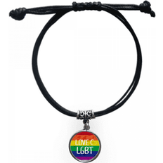 Love LGBT Rainbow Ink Heart Bracelet Leather Rope Wristband Black Jewelry
