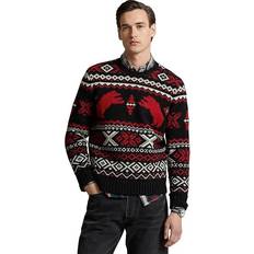 Polo Ralph Lauren Knitted Sweaters - Men Polo Ralph Lauren Bear Fair Isle Wool Sweater Black Combo Men's Sweater Black