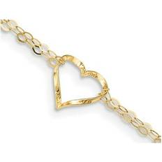 Anklets 14K Yellow Gold Adjustable Double Strand Heart Anklet 9 Inches