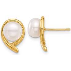 Gold - Pearl Earrings 14K Yellow Gold Freshwater Cultured 7-8mm Pearl Post Earrings