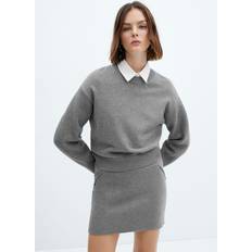 Knitted Sweaters - Women Mango Women's Round-Neck Knitted Sweater Gray Gray