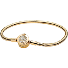 Transparent Jewelry Pandora Moments Sparkling Crown O Snake Chain Bracelet - Gold/Transparent
