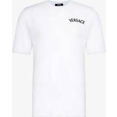 Versace Tops Versace Mens White Logo-embroidered Crewneck Cotton-jersey T-shirt