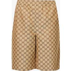 Gucci Pants & Shorts Gucci Mens Camel Ebony Monogram Relaxed-fit Linen-blend Shorts