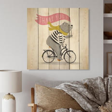Design Art Bear Riding Bicycle' Wood Wall Panels