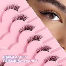 Künstliche Wimpern Shein 7 Pairs Half Lashes Clear Band Soft Natural Cat Eye Lashes Makeup Tool Extension Fluffy Faux Mink Lashes