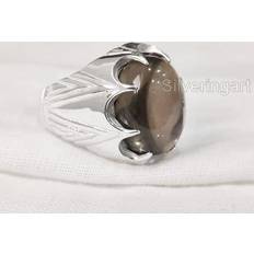 Quartz Rings Smoky Quartz Mans Ring Natural Smoky Quartz ring Silver Jewelry 925 Silver Ring Birthday Gift Heavy Mens Ring Arabic Design Ottoman Style Ring Christmas Turkey Mens Signet Ring