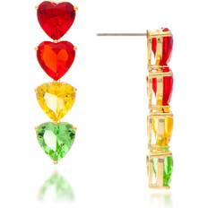 Gold - Men Earrings Rivka Friedman 18K Yellow Gold Clad Rainbow Crystal Heart Linear Drop Earrings in 18K Gold Clad
