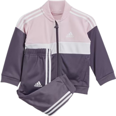 Adidas Treningsklær Tracksuits adidas Kid's Tiberio 3-Stripes Colorblock Shiny Tracksuit - Clear Pink/White/Shadow Violet