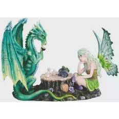 ICE ARMOR Fairy Playing Chess with Dragon Statue Green Figurine 6"