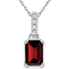 White Gold - Women Necklaces 1.25 Carat Ctw Emerald Cut Garnet Pendant Necklace in 10K White Gold with Chain