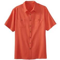 KingSize Women Clothing KingSize Plus Women's Short-Sleeve Linen Shirt in Light Coral 2XL