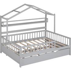 Extendable Beds Bed Bath & Beyond Wooden Full Size House Bed with Twin Size Trundle Kids Bed with Shelf 57.8x77.6"