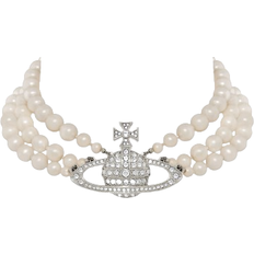 Vivienne Westwood Three Row Bas Relief Choker - Silver/Pearls/Transparent