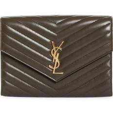 Saint Laurent YSL Flap Quilted Leather Clutch Bag - Light Musk