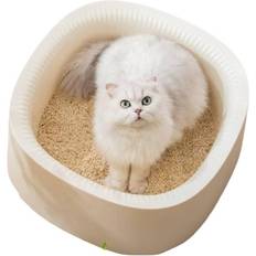 Michu Macaron High Edge Cream White Open Style Cat Litter Box XL