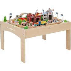 Train Track Set Teamson Kids Wooden Table with 85-PC Train & Town Set