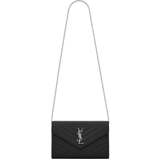 Saint Laurent Handbags Saint Laurent Grain De Poudre Classic Cassandre Chain Wallet Bag - Black