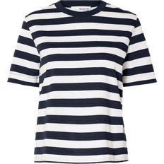 Herre - XL T-skjorter Selected Femme Essential Short Striped Boxy Tee Blå