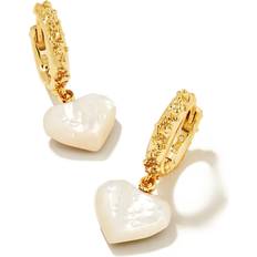 Pearl Earrings Kendra Scott Penny Gold Heart Huggie Earrings in Ivory Mother-of-Pearl Mother Of Pearl One