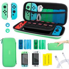 Gaming Accessories FANPL Switch Accessories Bundle, 14 in 1 kit for Nintendo Switch & Switch OLED with Carrying Case, Silicone protective case for Joy-Con, 2
