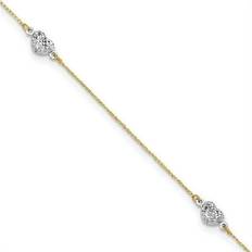 Women Anklets Primal Gold Karat Two-Tone Puff Heart 10-inch Plus 1-inch Extension Anklet