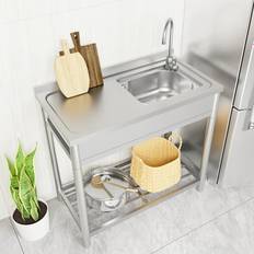 Free Standing Stainless Steel Kitchen Sink with Faucet, Strainer