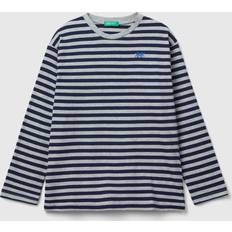 Benetton Striped T-shirt In 100% 3XL, Gray, Kids