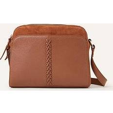 Accessorize Leather Double Zip Cross-Body Bag, Brown, Women Brown