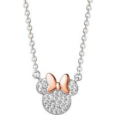 Disney Jewelry Disney Jewelry, Minnie Mouse Cubic Zirconia Pendant Necklace, Silver Plated, Pink Plated, 2" Extender