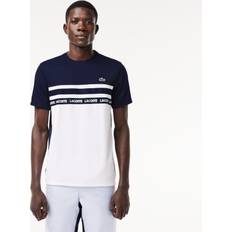 Lacoste Herren T-Shirts Lacoste Ultra-Dry Tennis T-Shirt aus Piqué mit Logostreifen Weiß Navy Blau Weiss