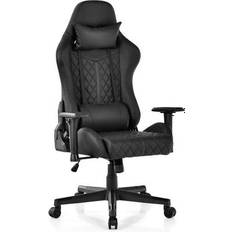 Costway Adjustable 360° Swivel PU Gaming Chair with RGB LED Lights and Nylon Base-Black