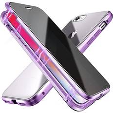 Purple Bumpers ESTPEAK Anti-peep Magnetic Case for iPhone 7/8/SE 2020 Anti Peeping Magnetic Double-Sided Privacy Screen Protector Clear Back Metal Bumper Antipeep Phone Cases Cover for iPhone 7/8/SE 2020
