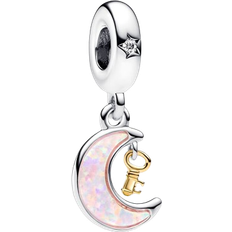 Opal Jewelry Pandora Two-tone Key & Moon Dangle Charm - Silver/Gold/Opal