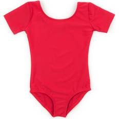 Rayon Bodysuits Children's Clothing Leveret Girls Leotard Red Short Sleeve 6-8